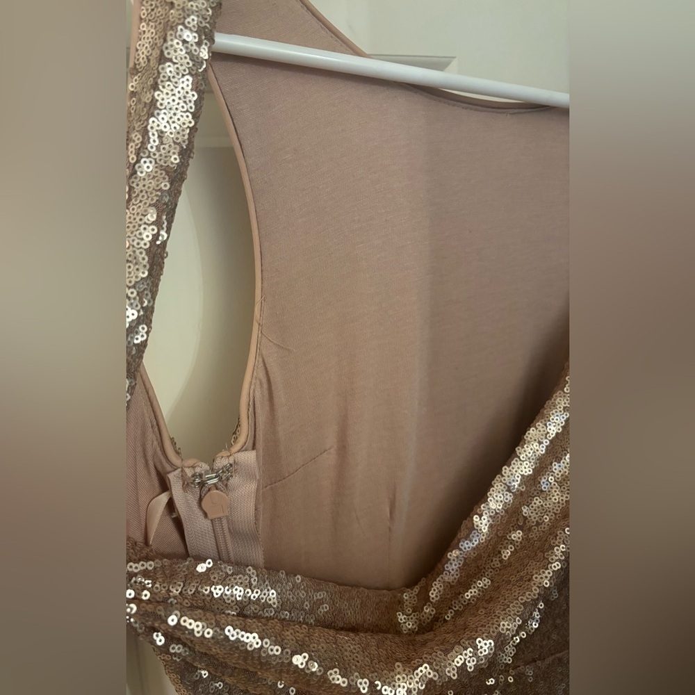 Lulu’s High Neck Cowl Back Maxi Sequin Dress, Gold/Tan, Size S - Picture 8 of 14